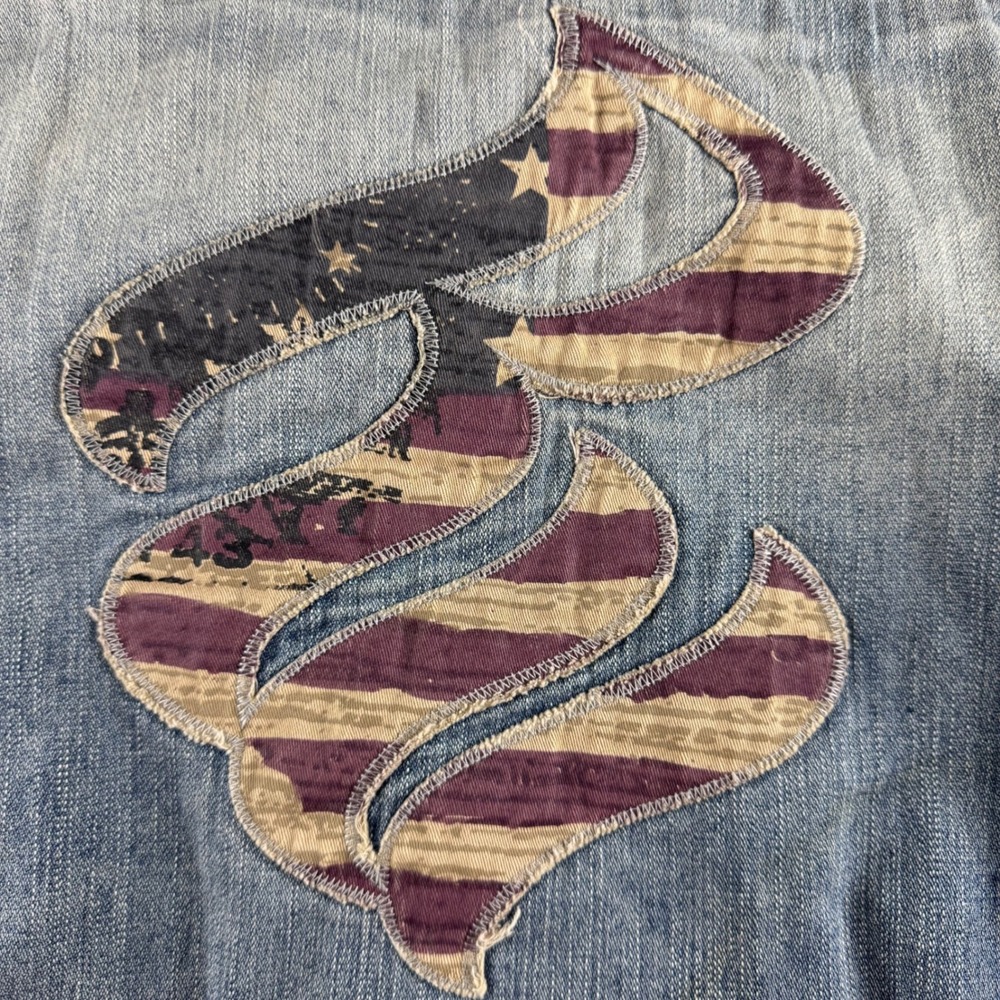 Rocawear Classic Womens 3X Distressed Denim Jacket Americana Logo Cropped Blue - Picture 9 of 11
